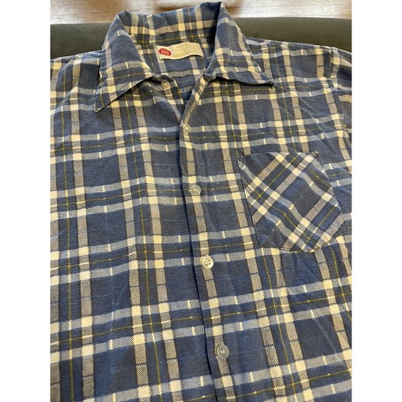 Vintage Sears Kings Road Blue Flannel 100% Cotton Large 16 - 16 1/2 - Picture 5 of 5